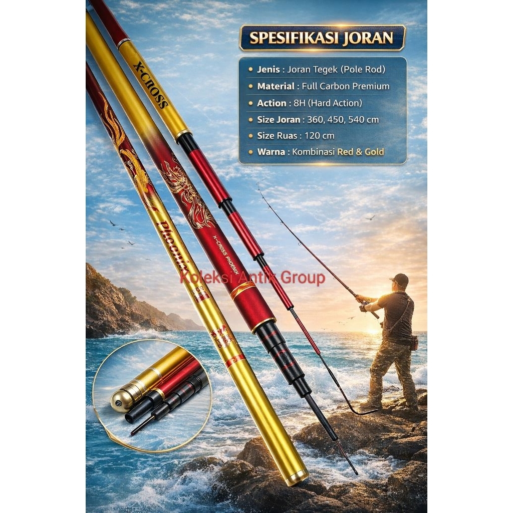 Joran Pancing Tegek X-CROSS PHOENIX Carbon Premium Pole Rod Hard Action