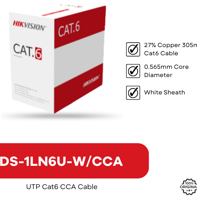 Kabel Lan UTP Hikvision Cat6 UTP CCA Outdoor Indoor Cat6 1Roll 305 Meter