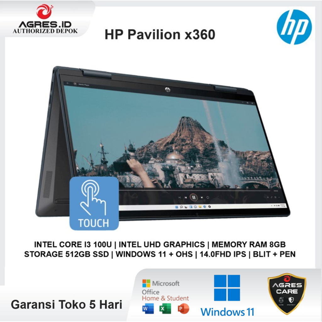 Laptop HP Pavilion X360 14 Touch Core I3 100U 8GB 512GB Win 11 OHS 14.0 Full HD IPS BLIT PEN