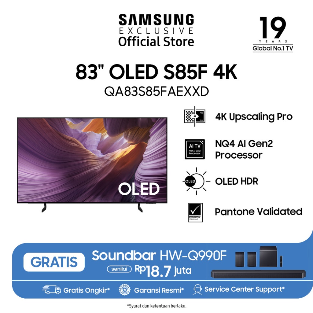 Samsung Smart TV 83" OLED 4K S85F | OLED HDR | 4K AI Upscaling | QA83S85FAEXXD