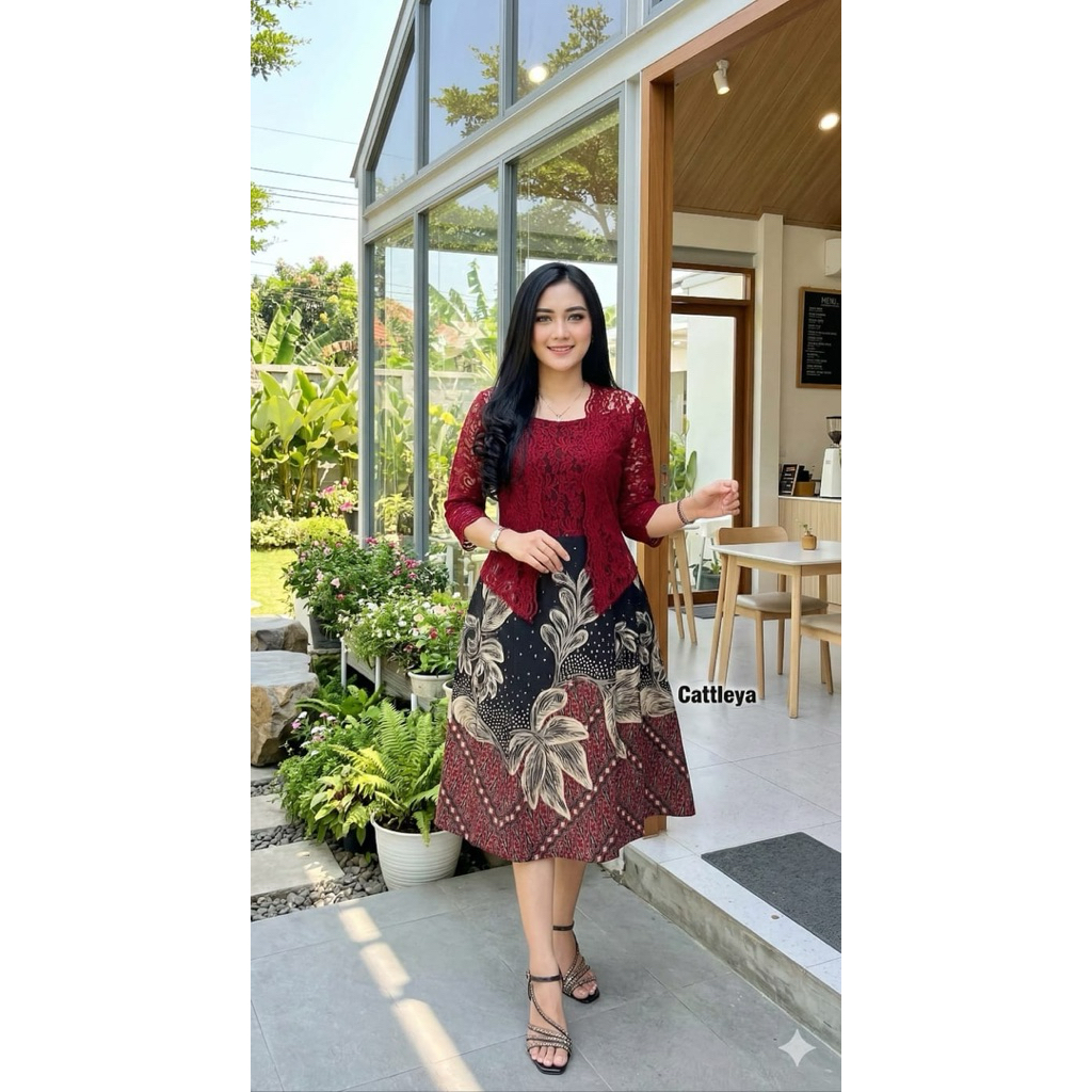 Dres batik premium kombinasi brokat Lapis puring Resleting belakang terbaru