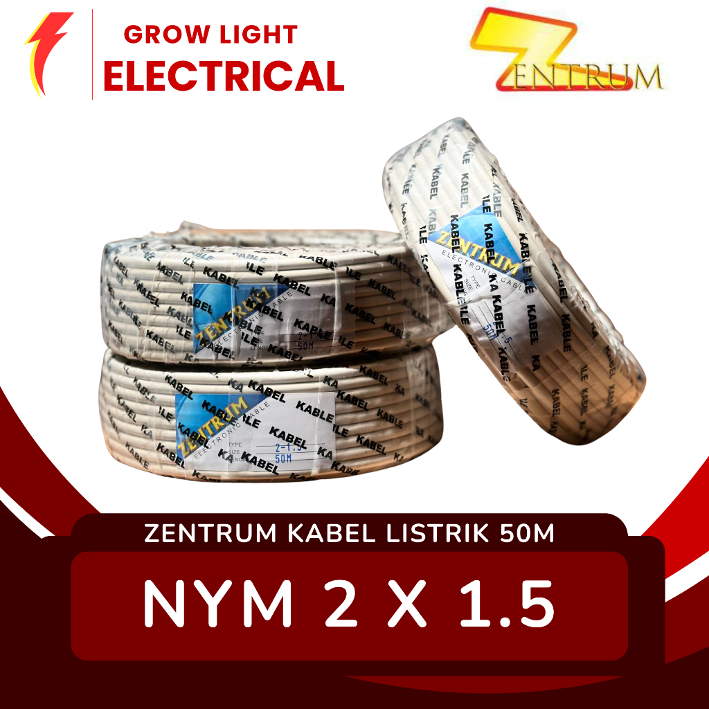 ZENTRUM Kabel Listrik NYM 2x1.5 50 Meter Kawat Murni Tahan Daya Besar ORIGINAL ZENTRUM