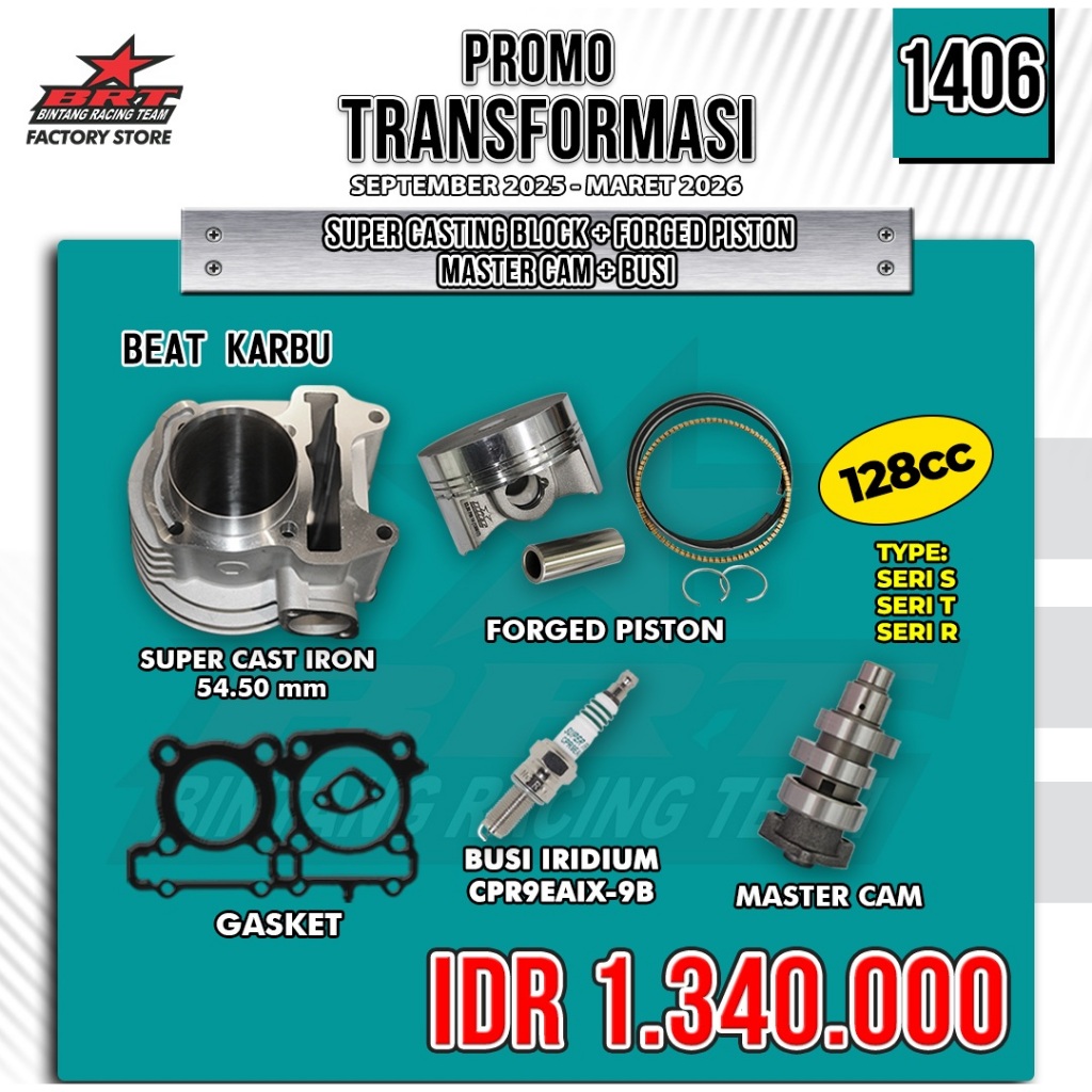 Promo 1406 Paket Bore Up BRT Beat Karbu Karburator 130cc Blok seher Noken as Piston 54.5mm