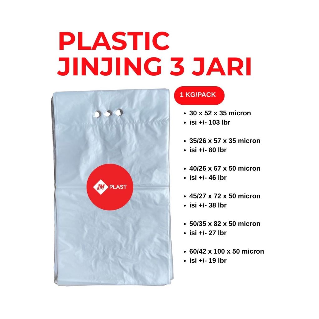(UK 60) TAS PLASTIK JINJING LOBANG 3 JARI LAUNDRY BAJU SELIMUT MERK JM ISI 1KG UKURAN 60