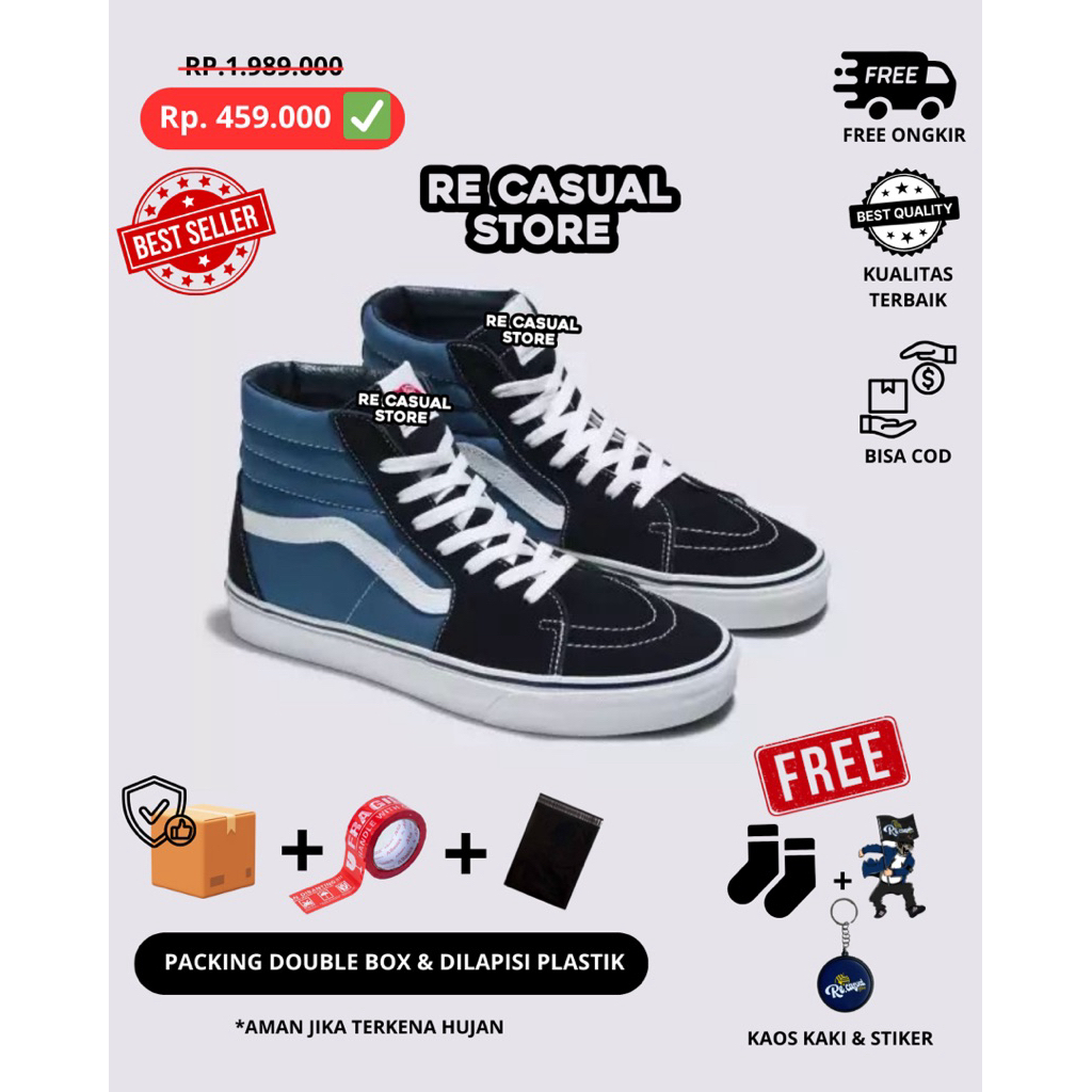 Sepatu Pria Wanita SK.8 High Black Blue /100% Baru Nyaman dipakai