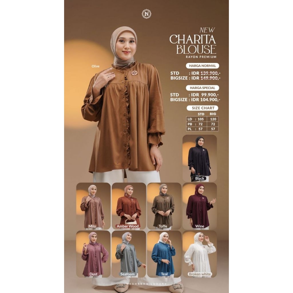 CHARITA BLOUSE BY NADHEERA LUXURY / BLOUSE RAYON/ ATASAN WANITA RAYON