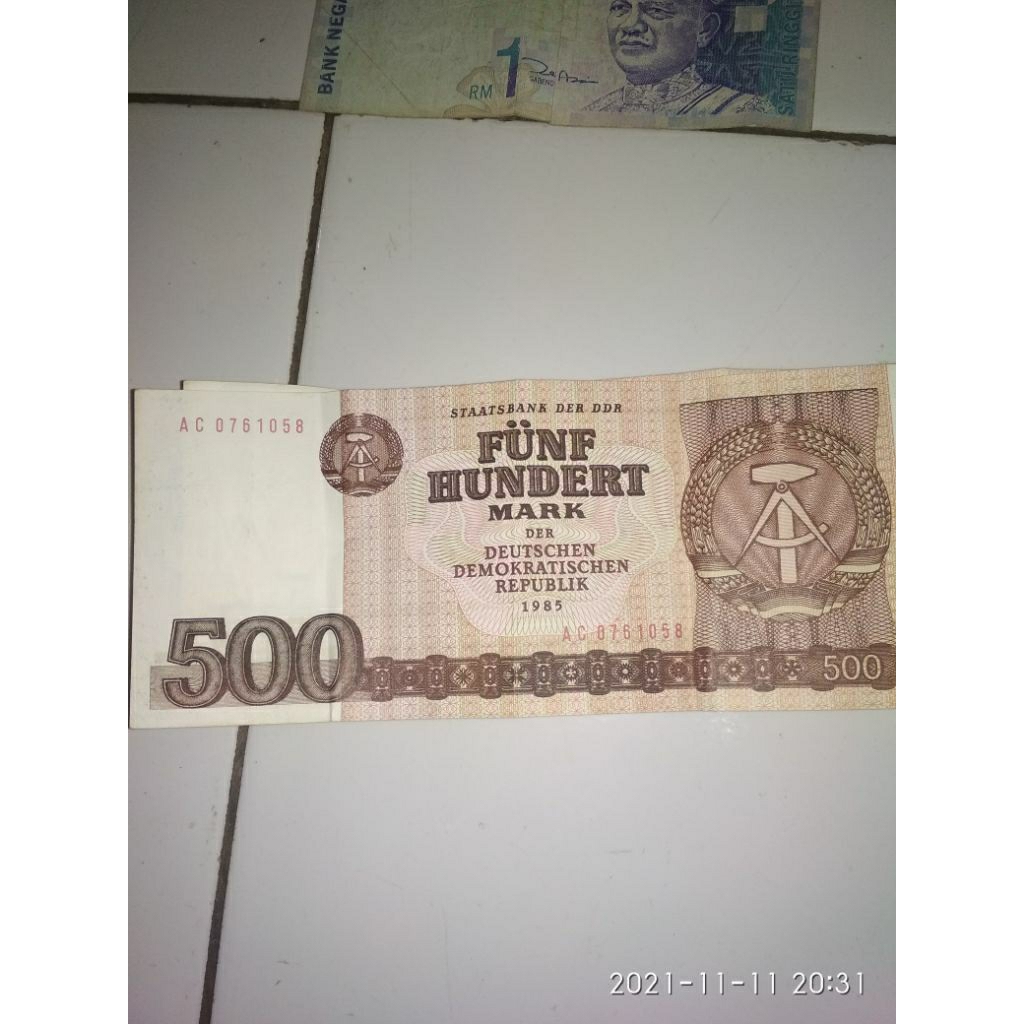 mata uang Jerman timur pecahan 500 mark 1985
