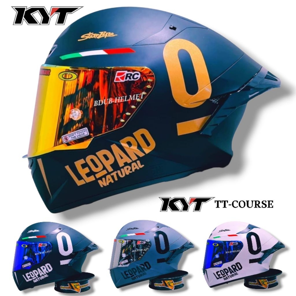 Helm KYT TT Course Black dof Leopard paket ganteng spoiler 3D Original KYT
