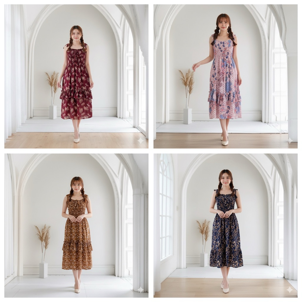 Floria Summer Dress | Dress Wanita Sifon Motif Floral | Dress Pantai Wanita Sifon