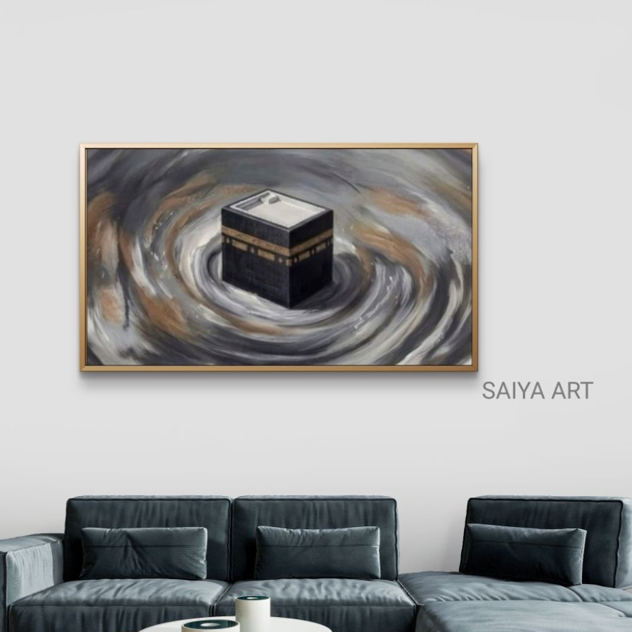 Hiasan Dinding Lukisan Ka'bah Background Aksen Abstrak.