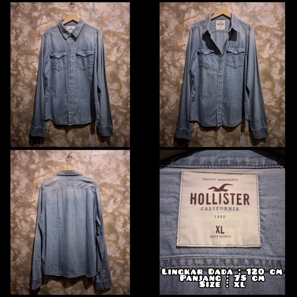 Kemeja Warna Biru Denim Merk Hollister Second Original.
