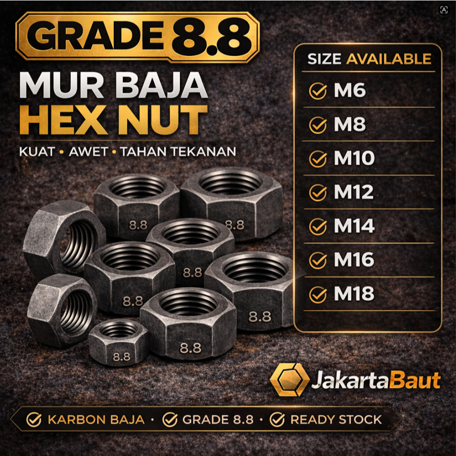 Mur Baja M16 / Mur Hex M16 / Mur Hexagon M16 / Mur M16 / Hex Nut M16 Grade 8.8
