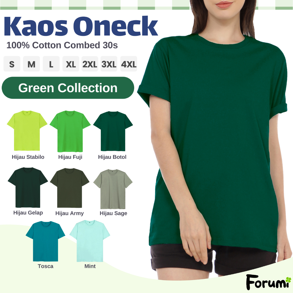 Kaos Polos Wanita Katun Warna Hijau Army Hijau Tentara Hijau Botol Hijau Gelap Hijau Fuji Hijau Tosc