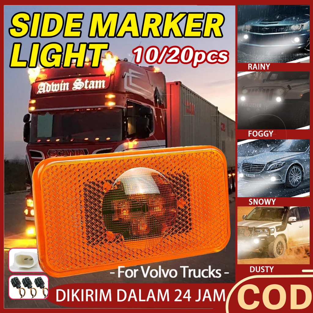 Lampu Penanda Samping LED 24V Truk 10/20/30 Buah Lampu Bak Truk Lampu Tanda Belok Samping Lampu Pene