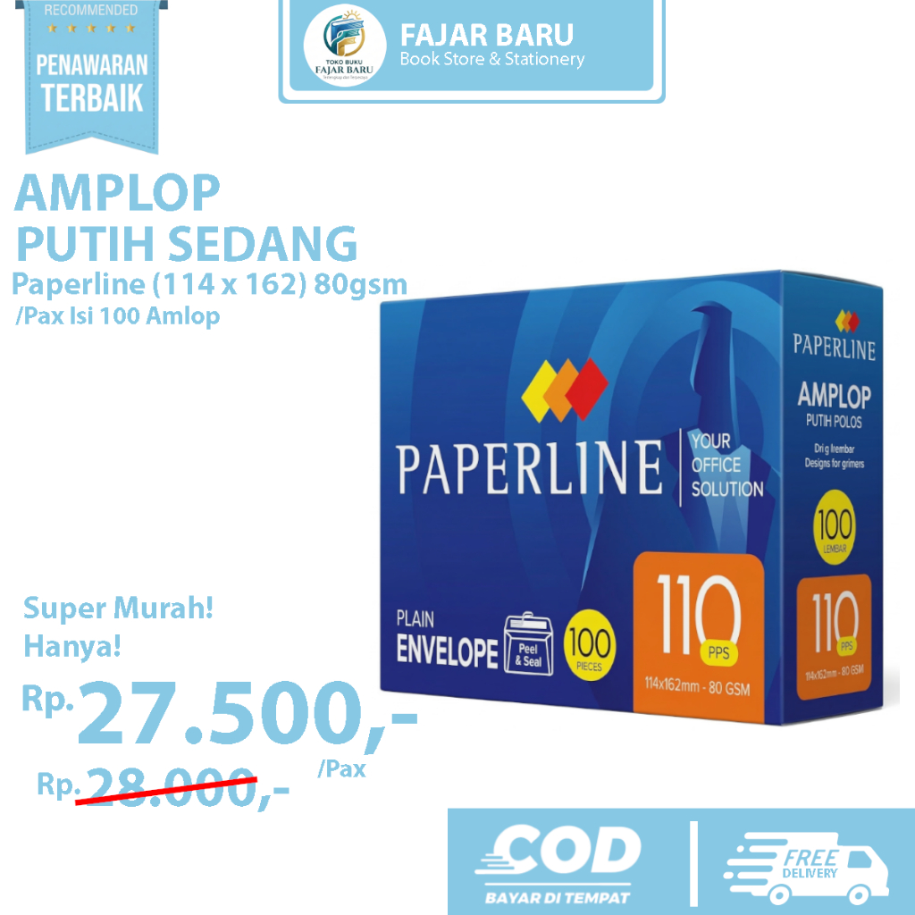 [ KOTAK ] AMPLOP PUTIH SEDANG PAPERLINE / PLAIN ENVELOPE