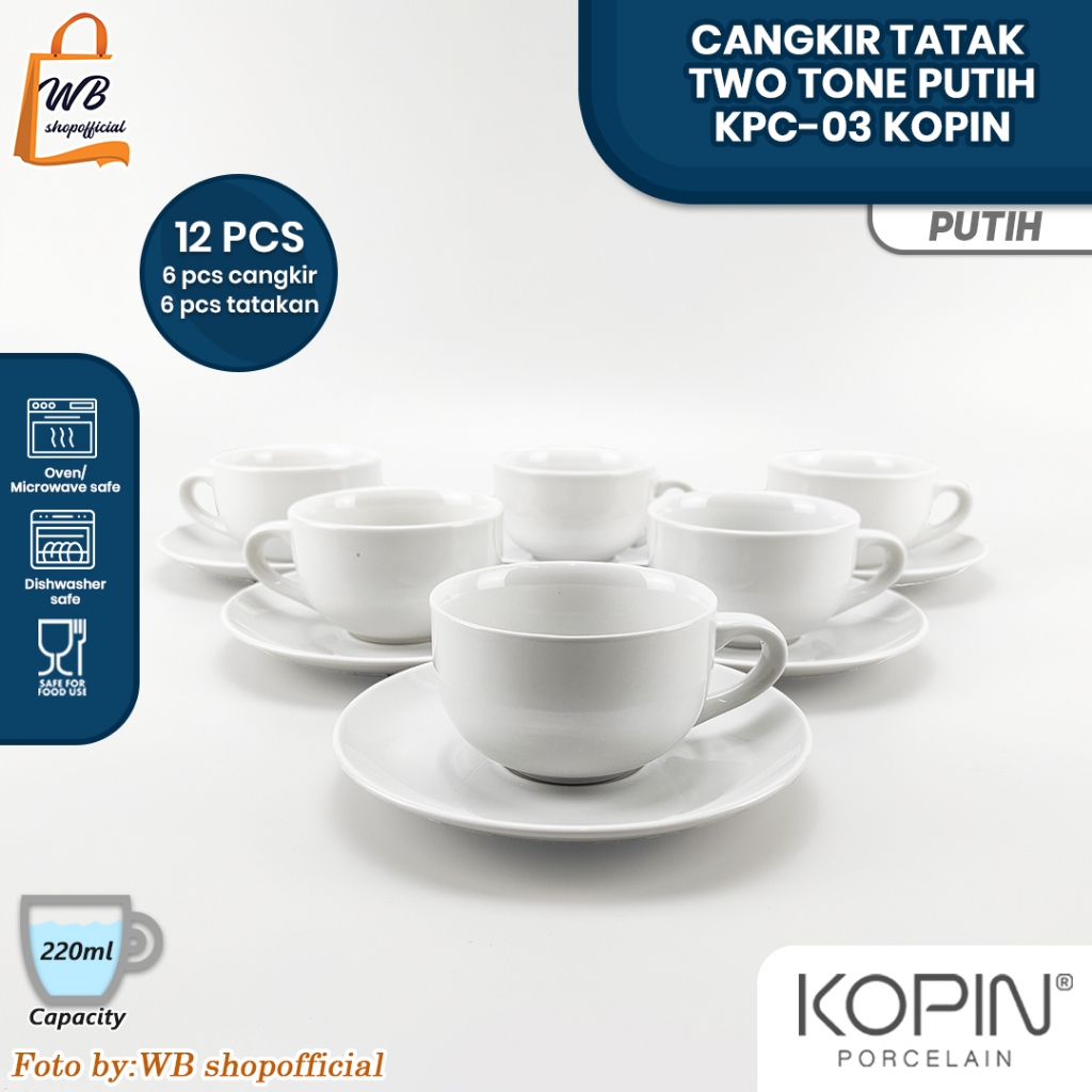 cangkir kopi set 6 pasang / cangkir gelas kopi / tea cup / KPC-03/P pastel Putih TWO TONE KOPIN