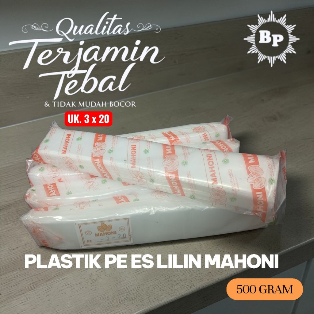 MAHONI KANTONG PLASTIK PE ES LILIN SUPER KECIL ISI 1 KG UKURAN 3 x 20 CM
