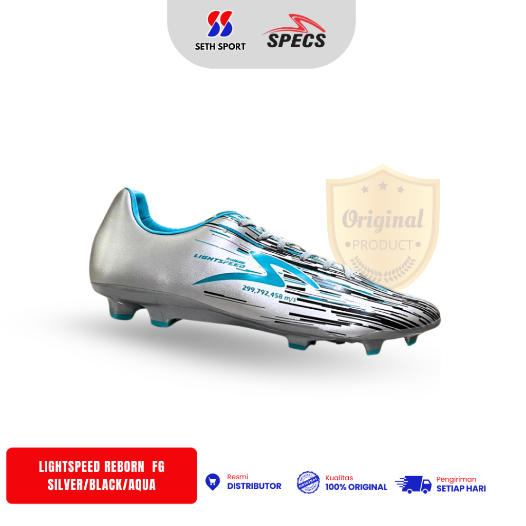 Sepatu Bola Specs Lightspeed Reborn FG Original- Silver/Black/Aqua