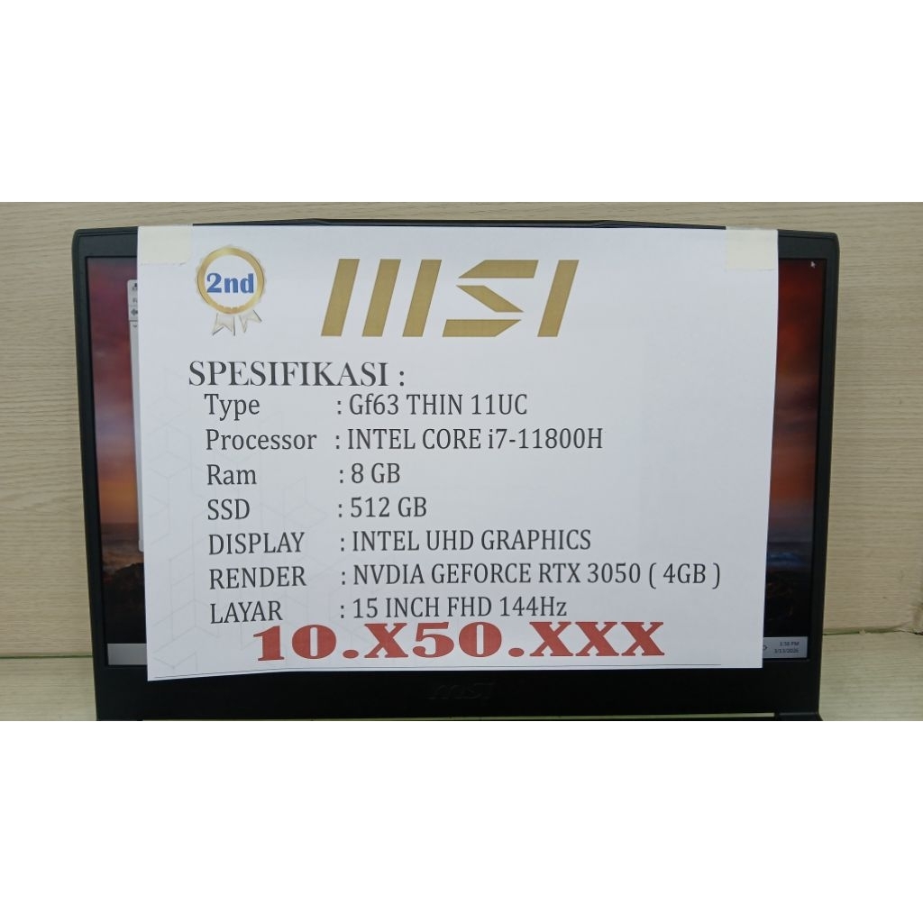 [Back to School] GAMING MSI GF63 THIN 11UC INTEL CORE I7-11800H RTX 3050 8GB SSD 512GB