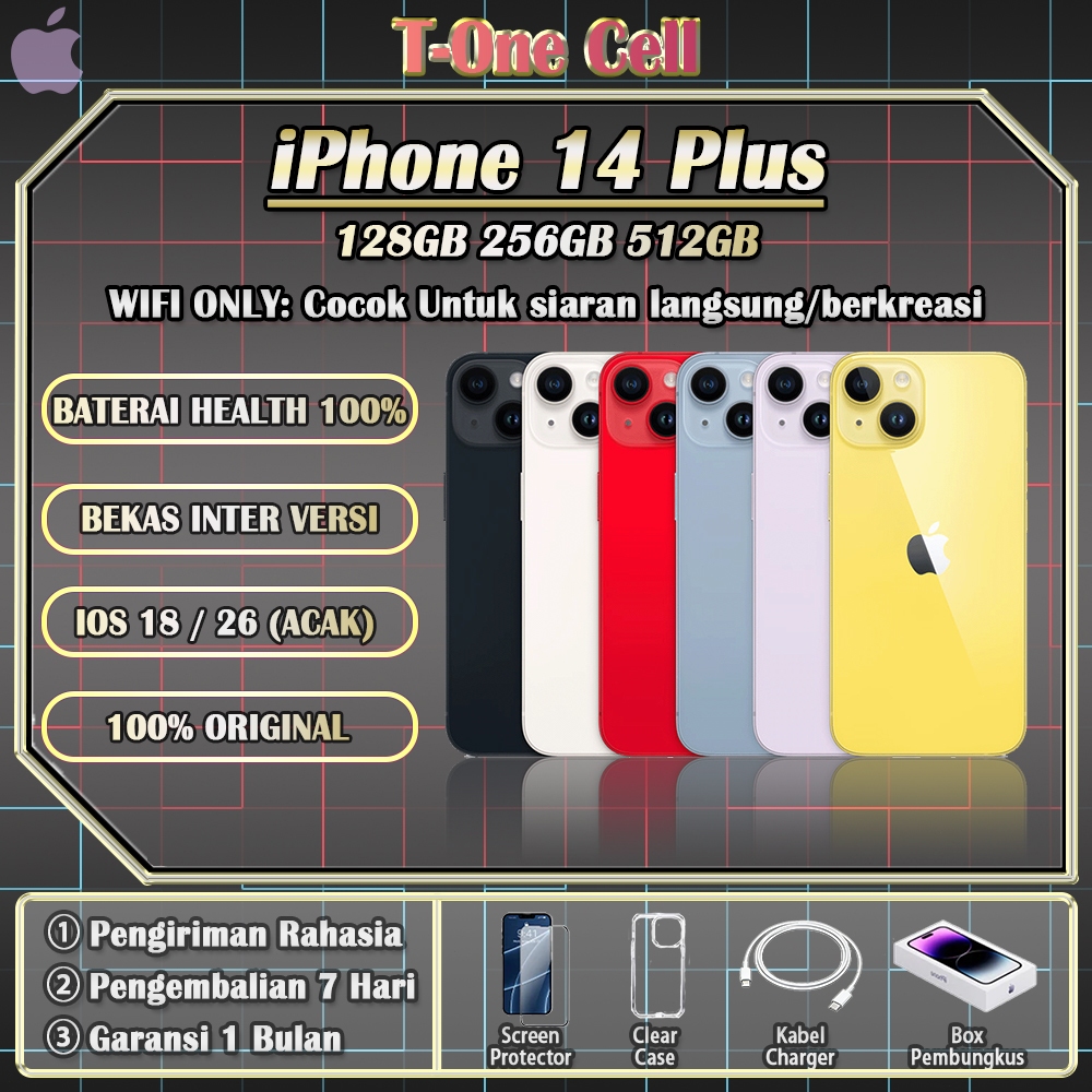 iPhone 14 Plus SECOND BEKAS 100% ORI 128/256/512GB INTER, Diskon Besar, Segera Pesan