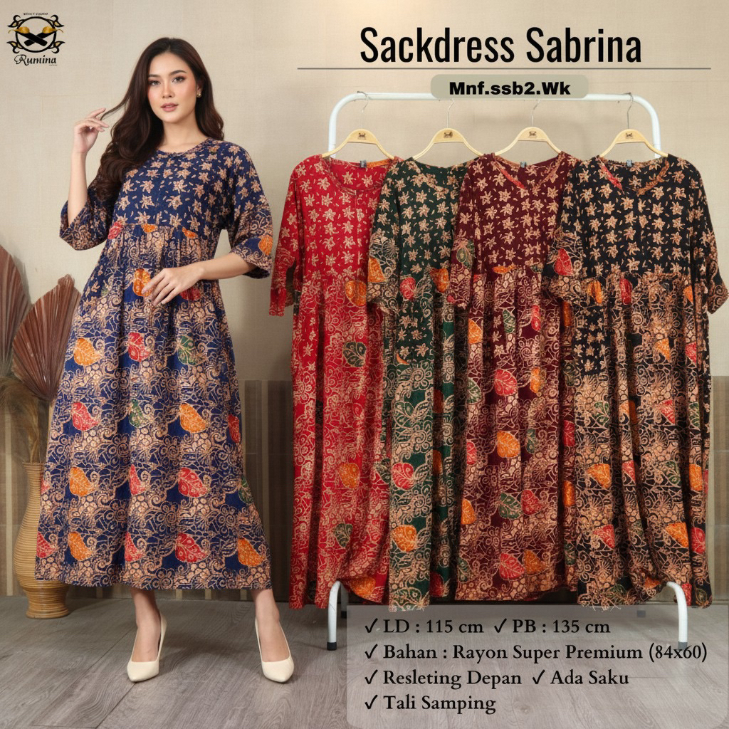 RUMINA (LD 115 PB 135) Best Seller Sackdress SABRINA  Sackdress Bahan Premium Rayon Super Adem Halus
