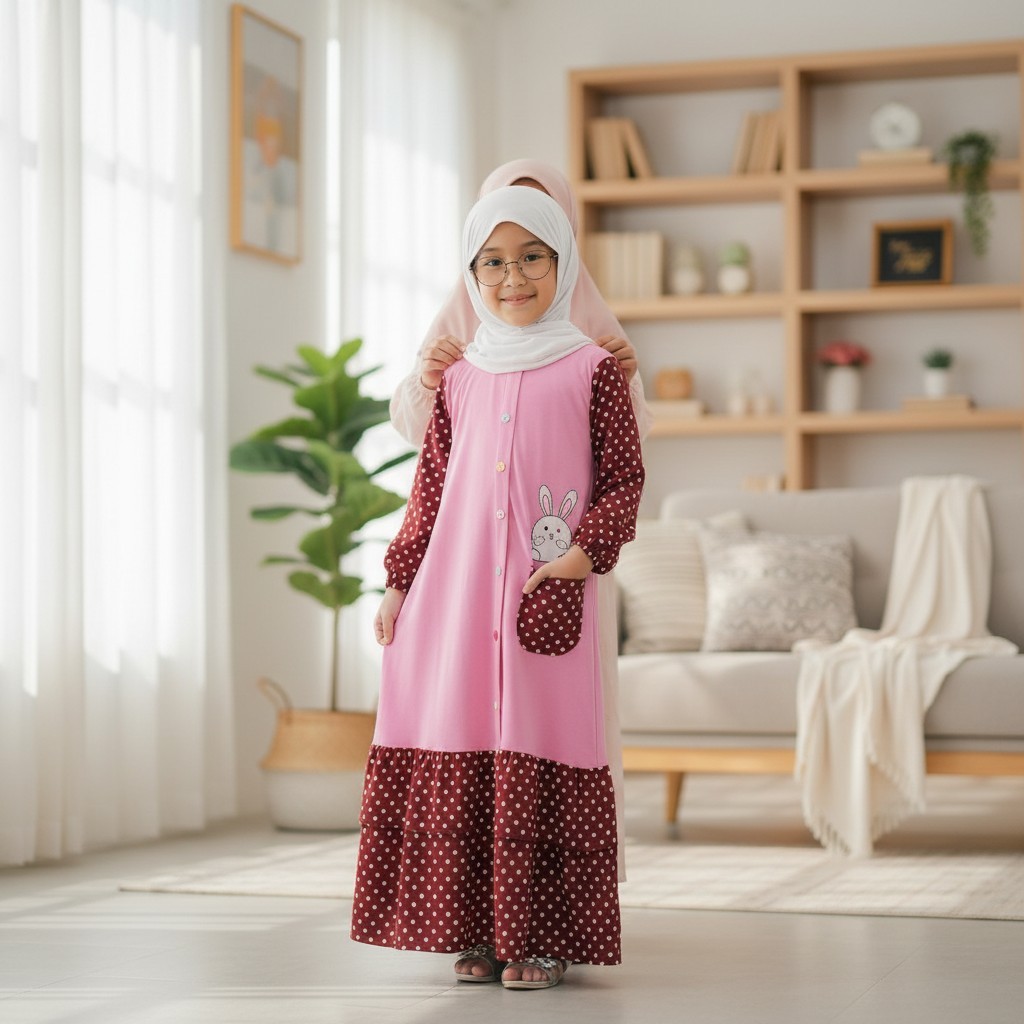 CARLINA Gamis Pevita Rabbit Polkadot Dress Maxy Anak Perempuan