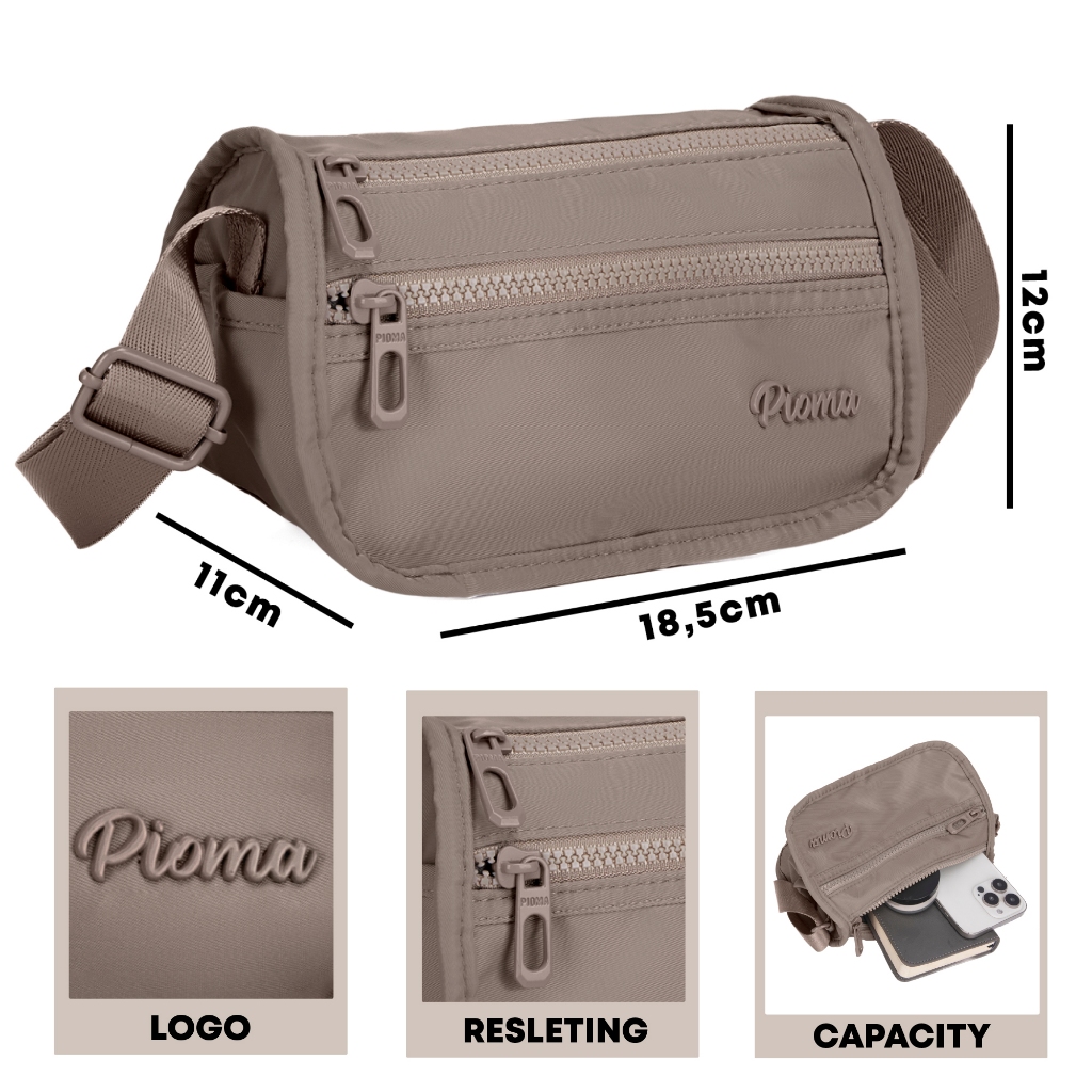 PIOMA Arlo Tas Selempang Wanita Mini Nylon Sling Bag 3 Resleting Tas HP Tas Simpel