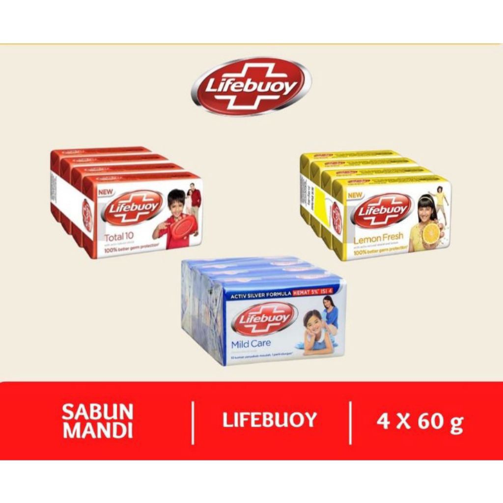 Sabun batang Lifebuoy 4pcs / sabun batang Lifebuoy all varian