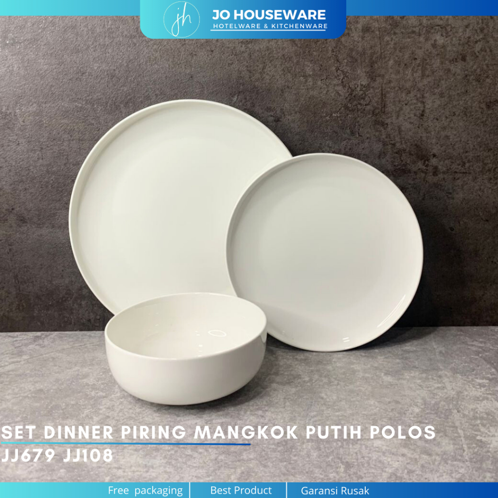 Piring Mangkok Putih Polos Keramik Premium / Piring Ceper putih serbaguna / JJ108 JJ679