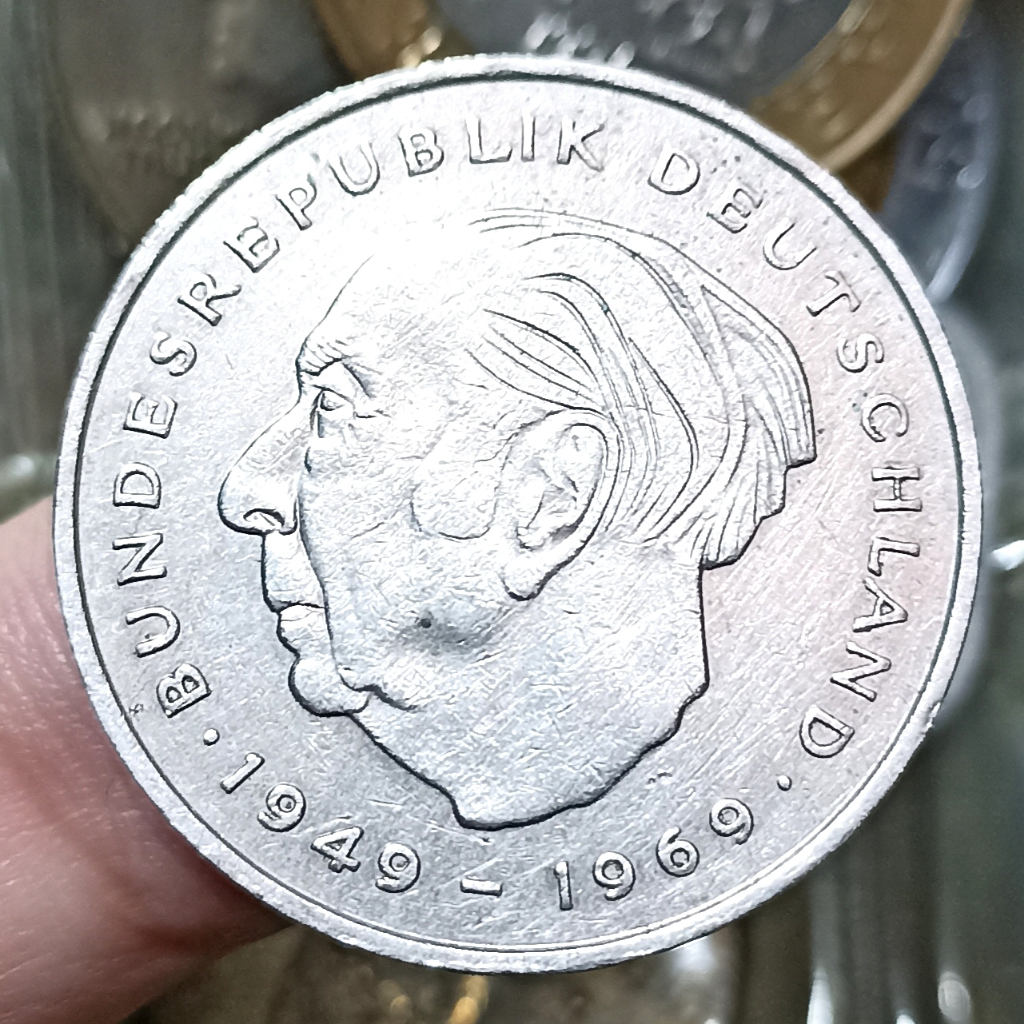 Koin Kuno Jerman 2 Deutsche Mark Theodor Heuss