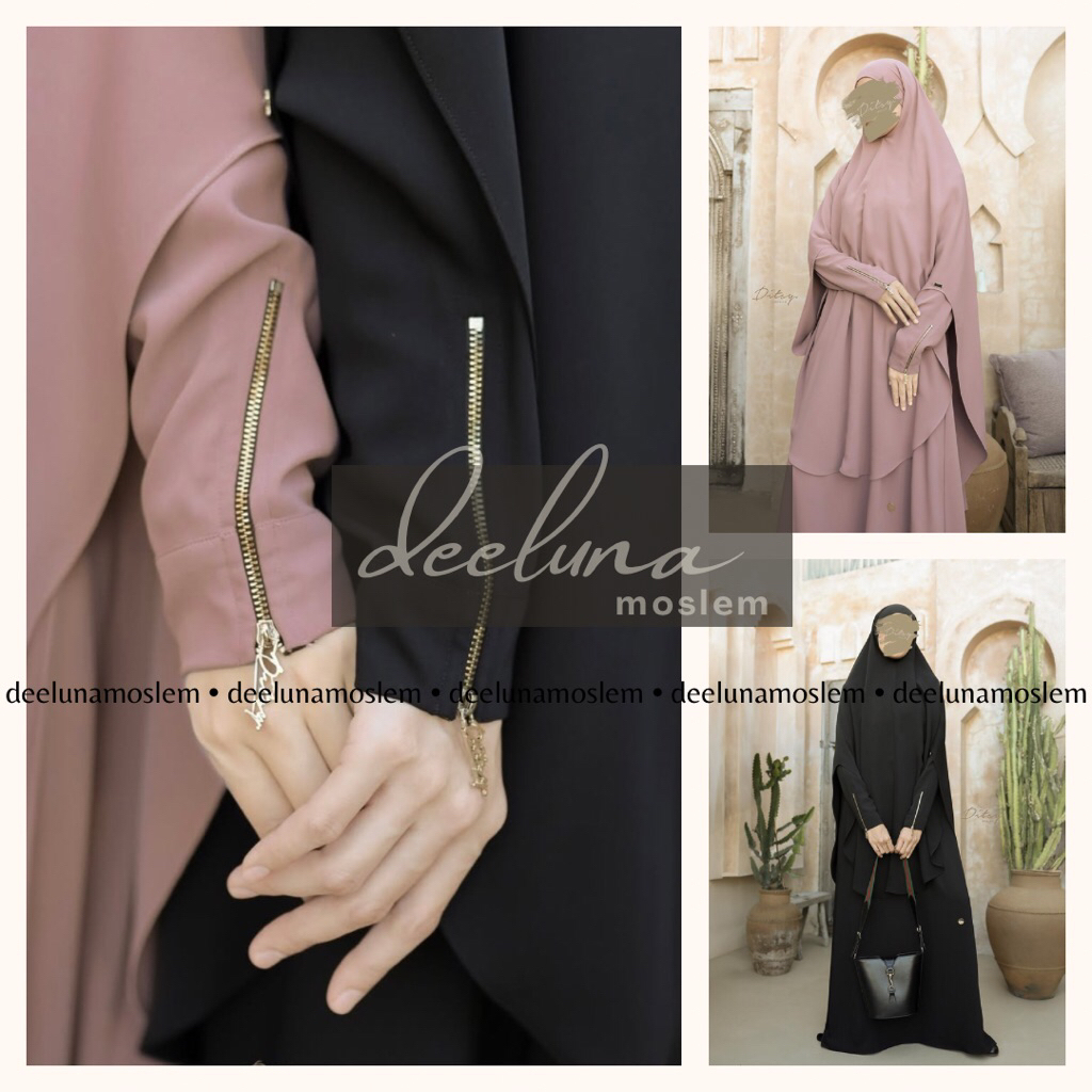 Ditsy Moslem - Leona Mina Black Dusty Pink - Lummy Black Army Dark Velvet - Lilura dan Khimar Haala 