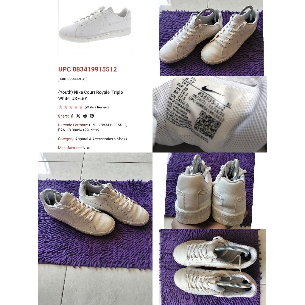 Sepatu Preloved Second Original Nike Court Royale Triple White