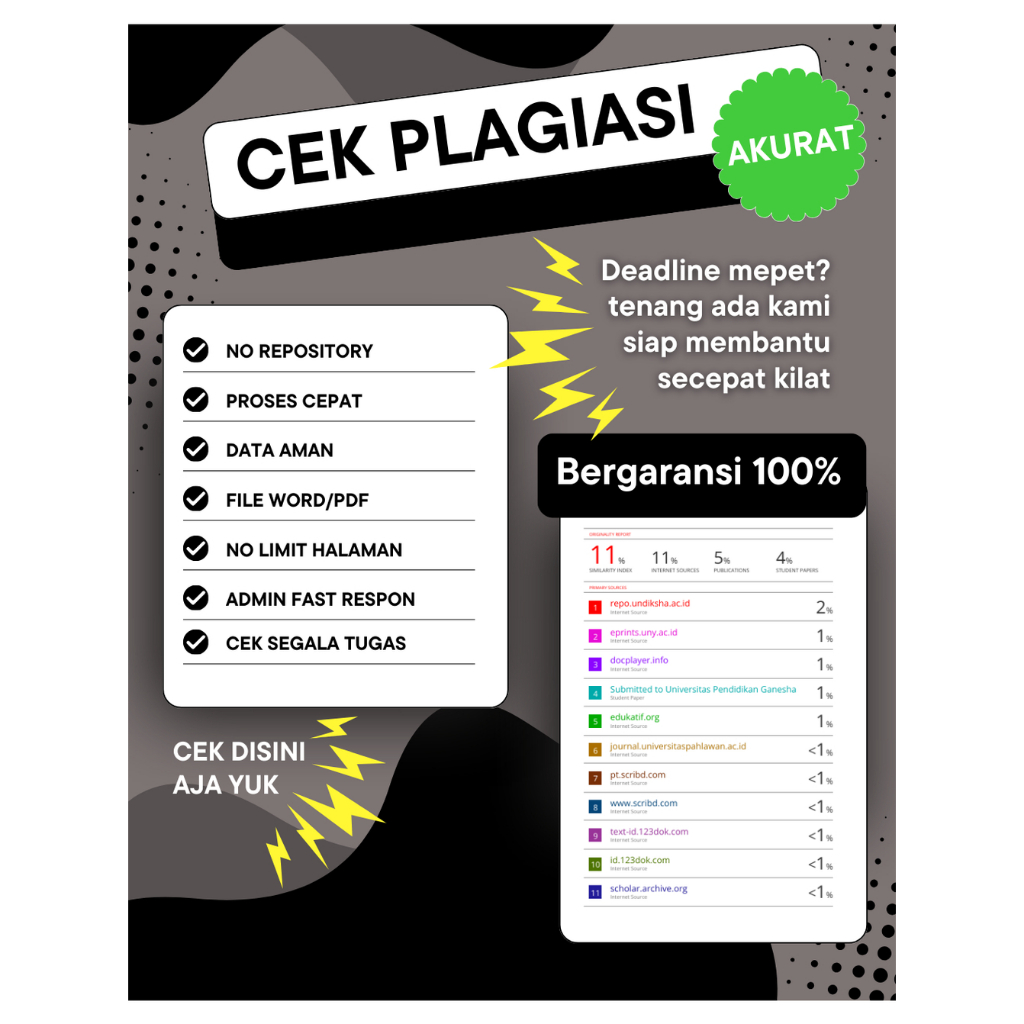 Cek Plagiat/Turnitin Akurat, Cepat, Murah untuk Skripsi, Jurnal, Artikel, Tesis, Desertasi, dan Tuga