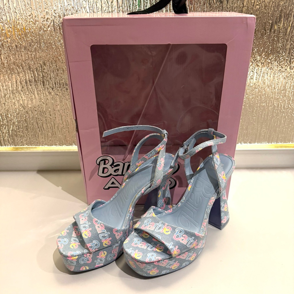 NEW Aldo X Barbie Logo Print Light Blue Women's Heels Wedges Shoes Sepatu Wanita