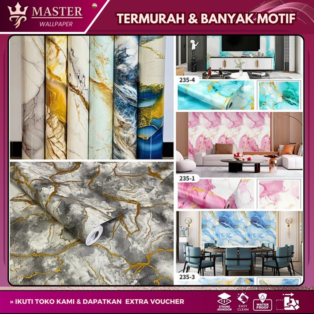Wallpaper Sticker Dinding Motif Marmer Pvc Anti Air Mudah Pasang