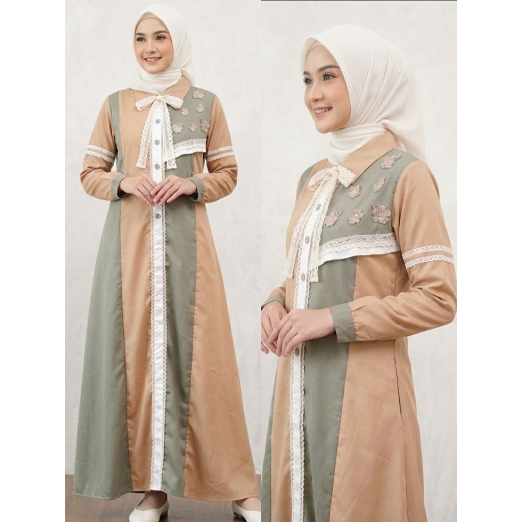 Gamis Katun Premium/Gamis Pesta/Gamis Kondangan/Gamis Katun Kombinasi Renda/Gamis Katum Kombinasi Br