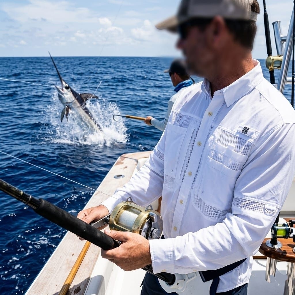 Reel Legends Mens Saltwater II Long Sleeve UPF Fishing Shirt, White.
