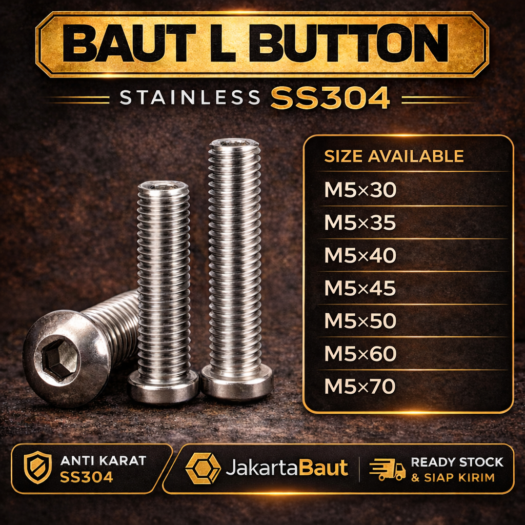 Button L M5X45 / Baut L Button 5X45 / M5 X 45 / 5 X 45 - Socket Button Screw Stainless SS304