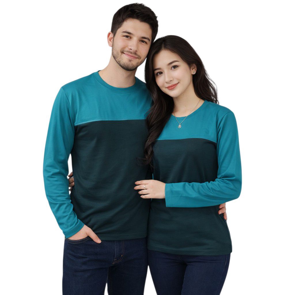 kaos polos pria wanita (unisex) kombinasi lengan panjang M L XL XXL