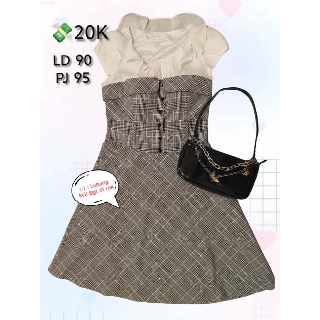 Dress pesta lebaran Korea Tartan likenew