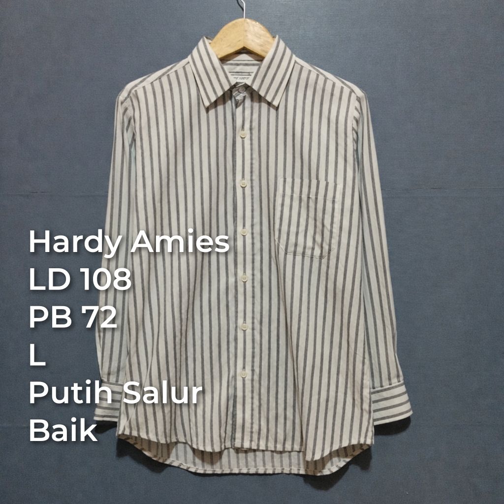 Kemeja Salur Pria Warna Putih Hitam | Second Bekas Pakai