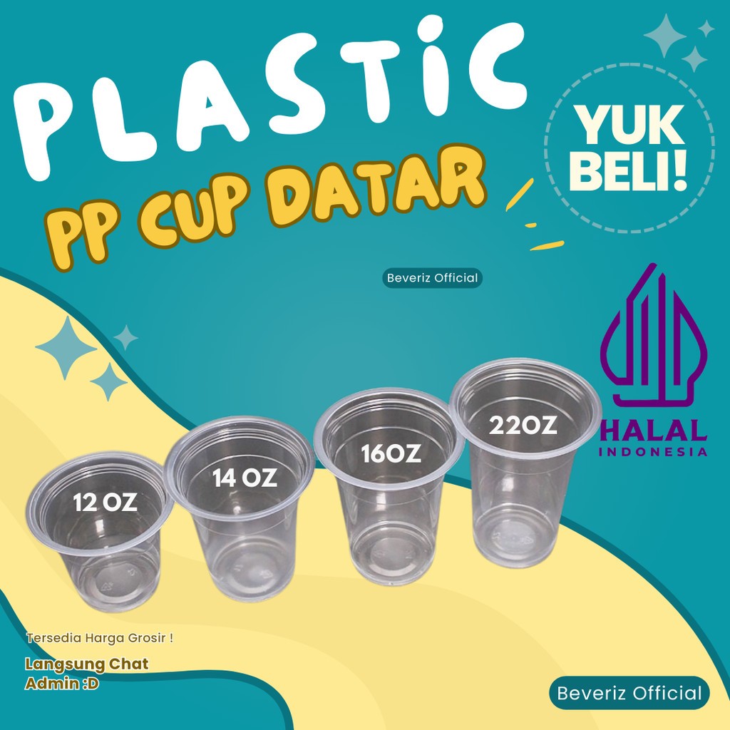 BEVERIZ Gelas Plastik 16oz Datar | Cup Minuman Tanpa Tutup / Datar / Cembung {BISA COD}{TERSEDIA HAR