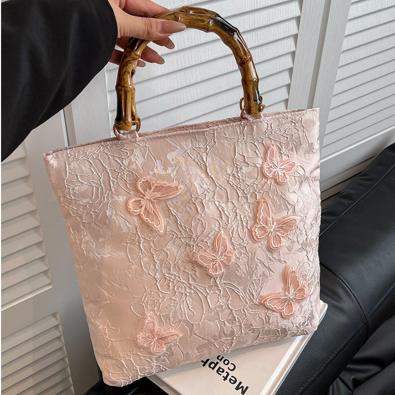 Tas tangan bergagang bambu bergaya Cina baru2026Tas Serbaguna Bordir Baru