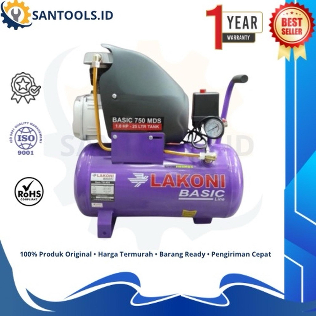 Kompresor 1 HP Basic 750 MDS (25 Liter) Merk Lakoni
