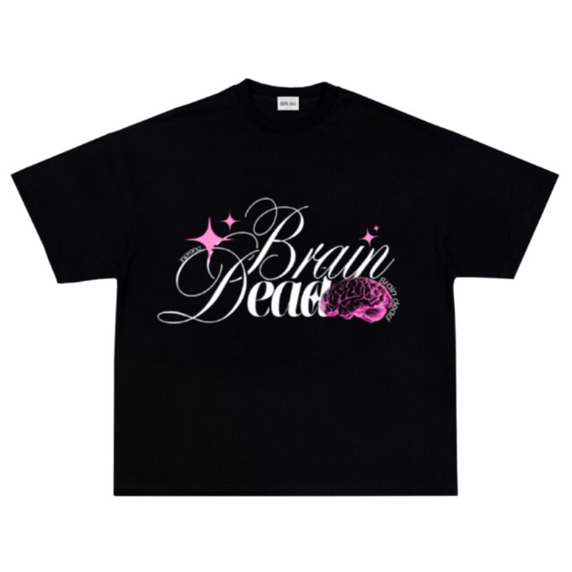 T-Shirt Oversized BRAIN DEAD Black - Streetwear Graphic Tee Font Kaligrafi Neon Pink