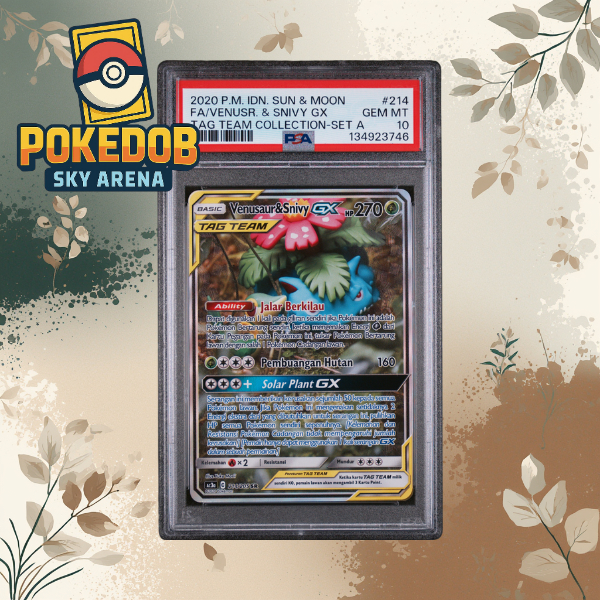 PSA 10 GEM MINT Venusaur Snivy GX Full Art #214 Sun & Moon Tag Team Collection 2020 | Kartu Pokemon 