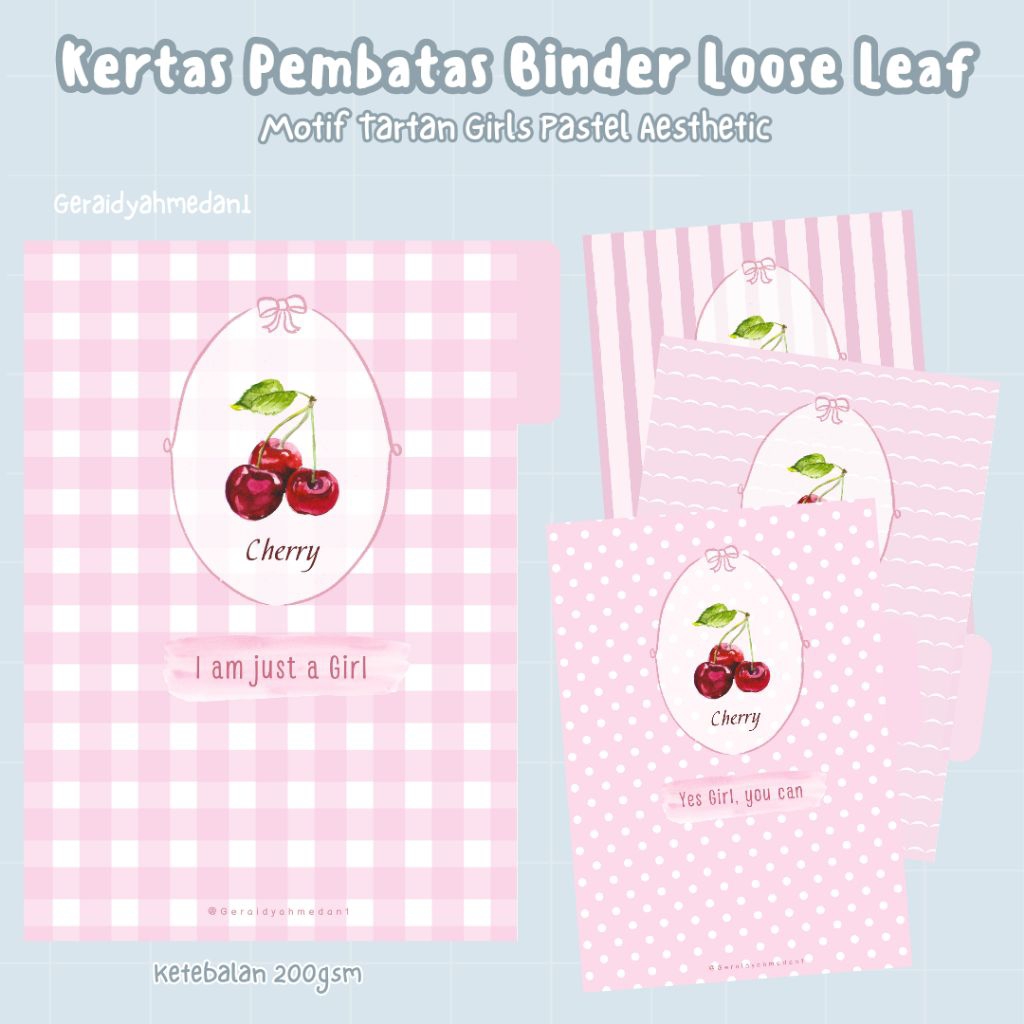 Kertas Pembatas Binder Loose Leaf A6 A5 B5 Motif Girls Pastel Aesthetic
