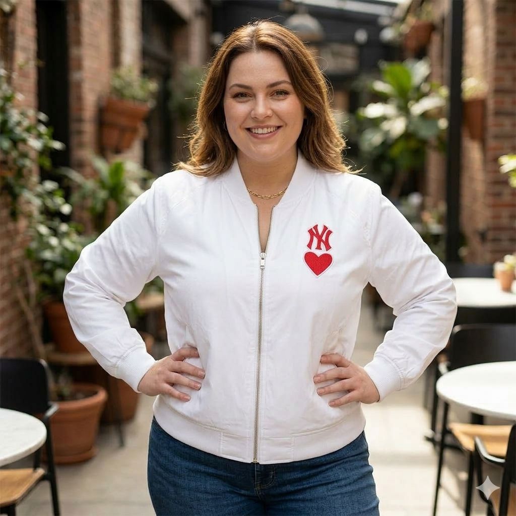 Jaket MLB NY Yankees Heart Patch White (Like New)