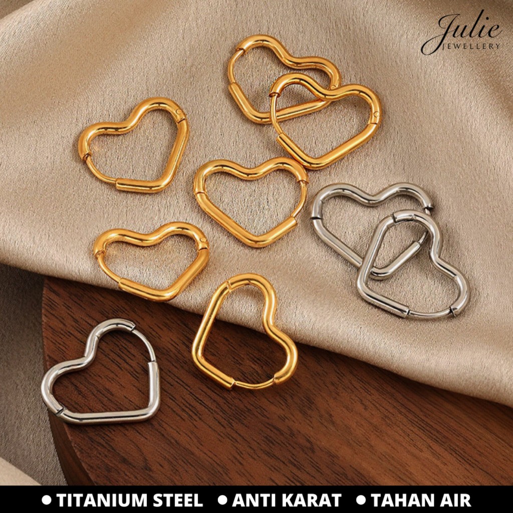 JULIE Anting Hoop Hati Dewasa Titanium Steel