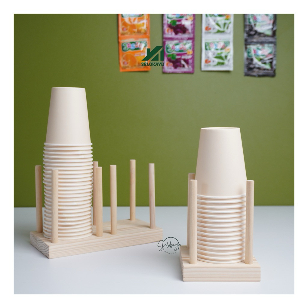 Rak Cup Minuman Kayu/Display Gelas Plastik Jualan/Rak Tempat Penyimpanan Gelas Cup/Wooden Paper Cup 